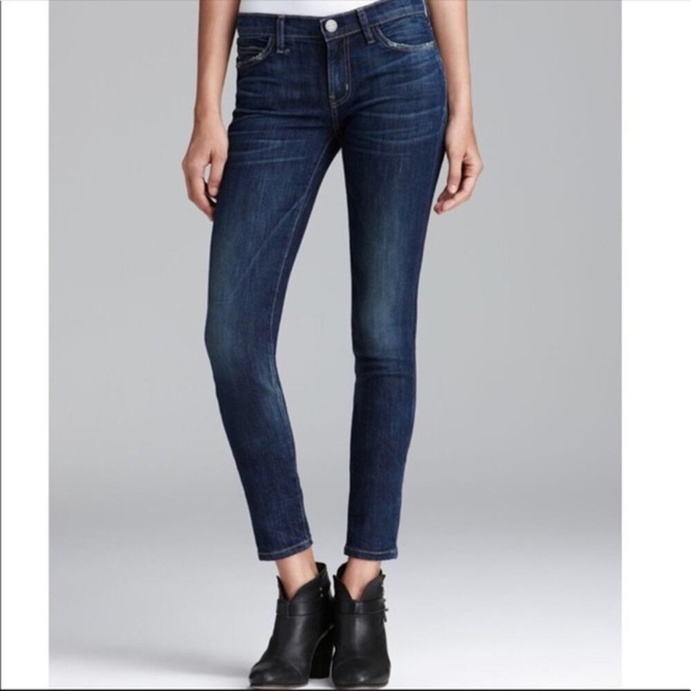 Current/Elliott Ankle Skinny Jeans in Wayland Dark Wash Distressed Stretchy 27